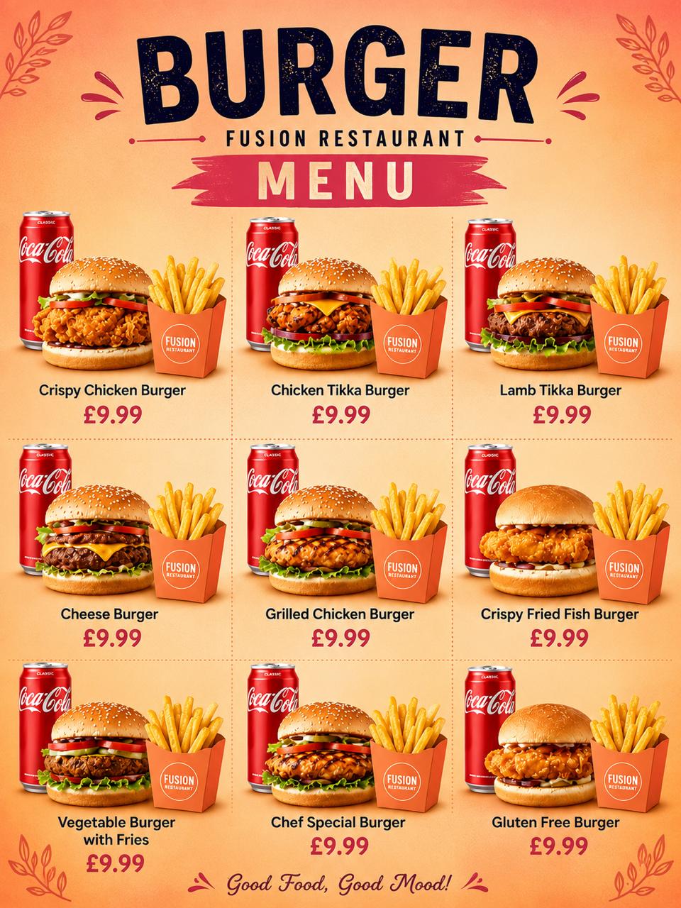 Fusion burger menu