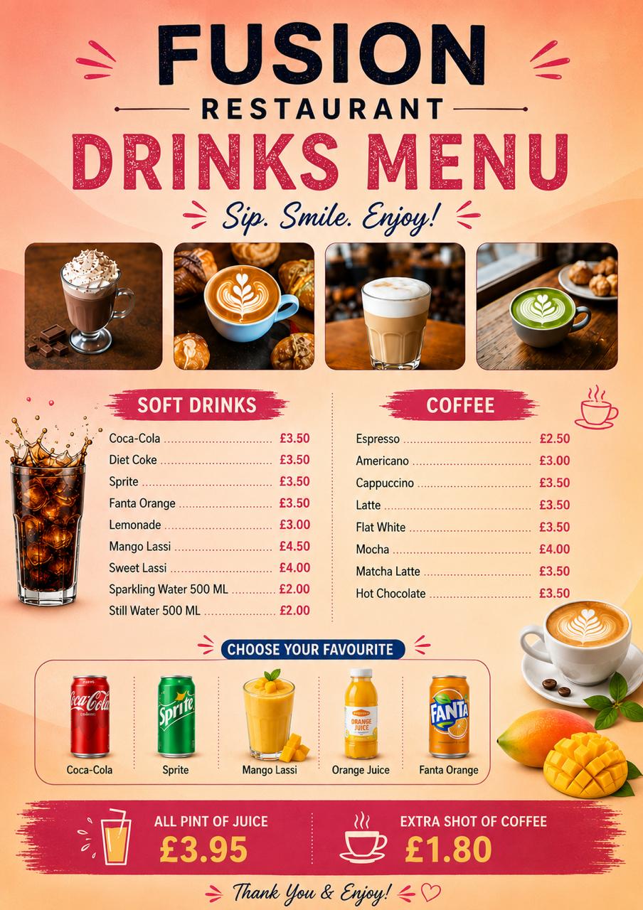 Fusion drinks menu