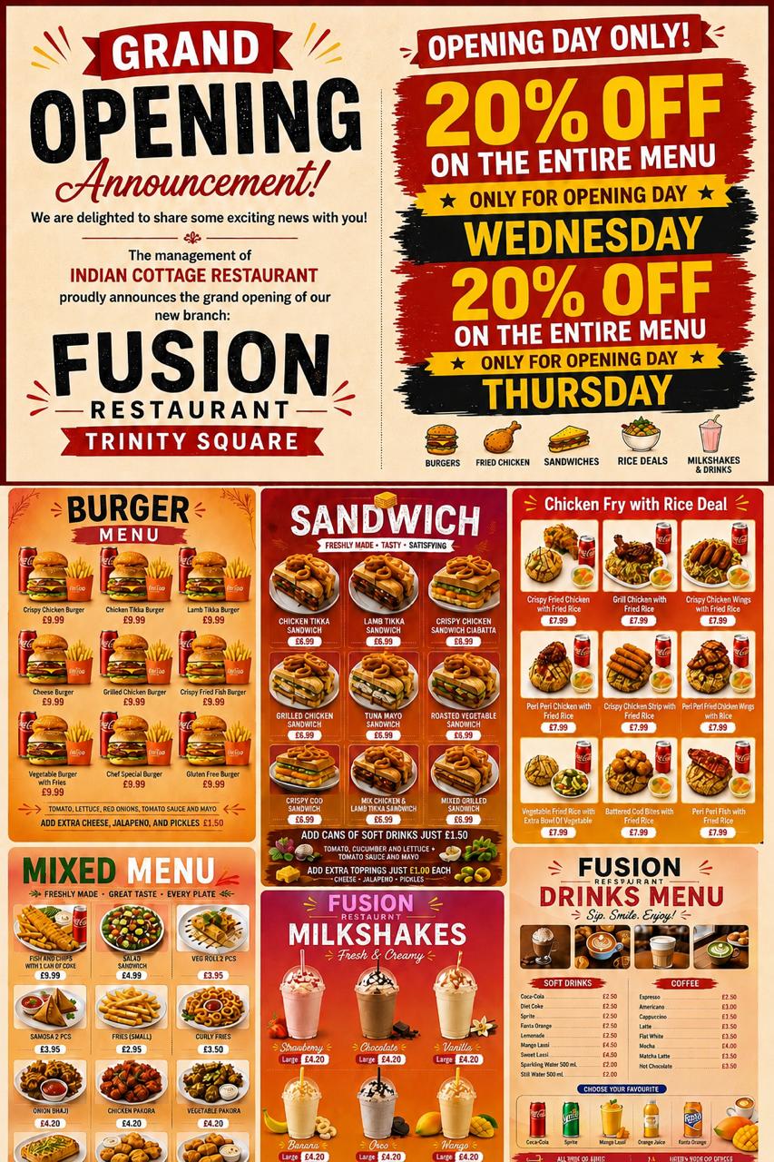 Fusion Restaurant grand opening menu