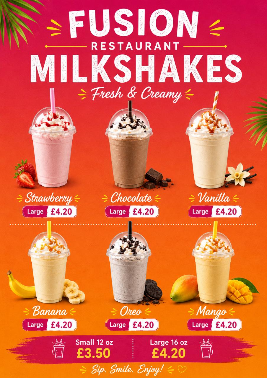 Fusion milkshake menu